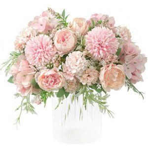 Artificial Flowers, Fake Peony Silk Hydrangea Bouquet Decor Plastic Carnations